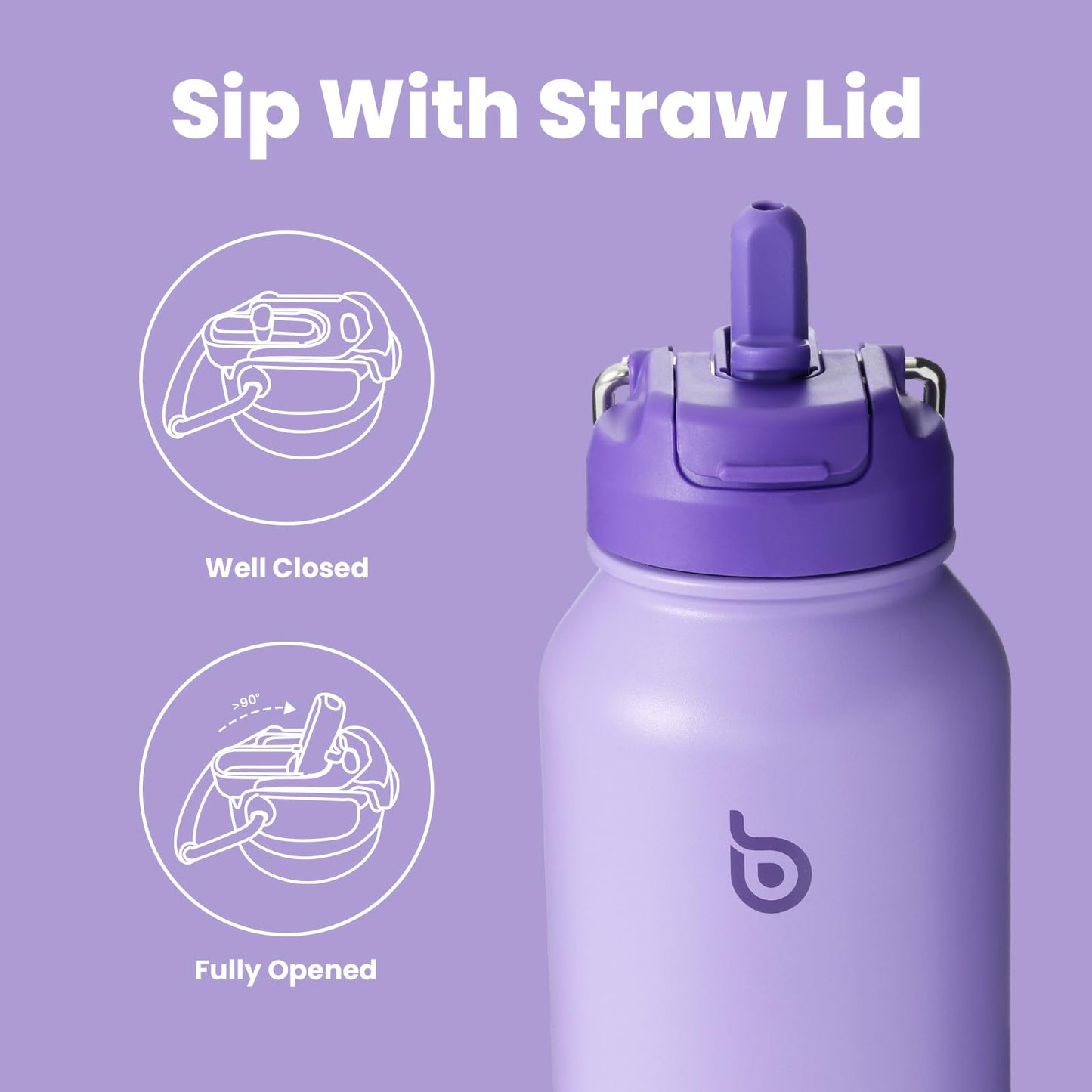 BOTTLE BOTTLE 32oz Insulated Water Bottle Stainless Steel Sport Water Bottle with Straw Dual-use Lid Design for Gym with Pill Box (dark purple)