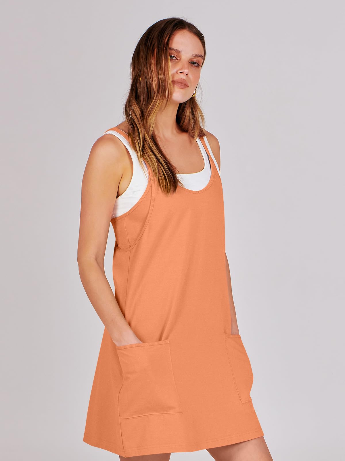 ANRABESS Women Summer Mini Romper Dress Workout Tennis Active Sports Athleisure Outfits built in Shorts Trendy Vacation Orange Small