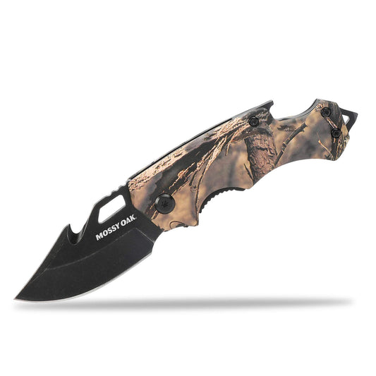 Mossy Oak Mini Folding Pocket Knife for Men, Camo Pocket Knife with Bottle Opener and Glass Breaker - Stainless Steel Drop Point Blade EDC Multi-tool (Camo)