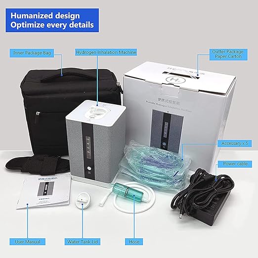 Hydrogen Water Inhalation Machine, 99.99% High Purity H2 Hydrogen Inhaler with 5 Nasal Cannula, Hydrogen-Rich Water Generator, 150ml/min SPE/PEM Ionizer for Home Car Travel (Gray)