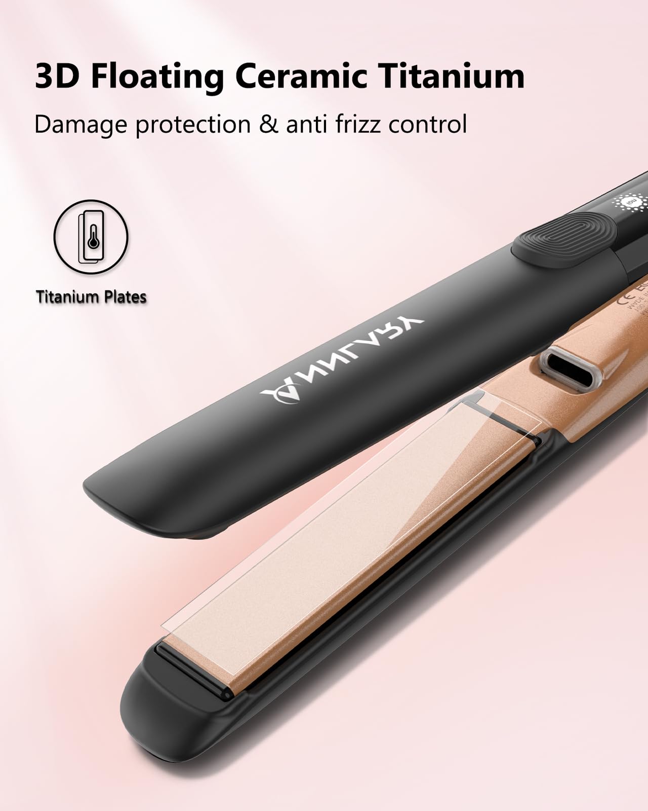 Annlary Hair Straightener, 1 Inch Flat Iron Hair Straightener and Curler 2 in 1, Professional Ionic Titanium Dual Voltage Flat Iron with Anti-Iron Silicone for Less Frizz, Shinier & Smoother Hair
