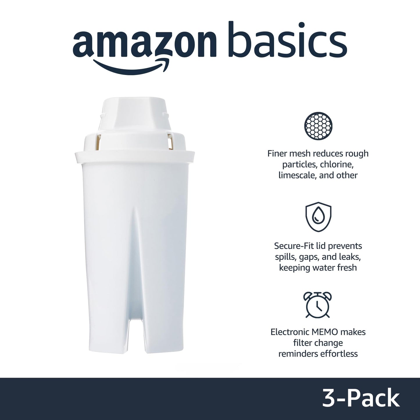 Amazon Basics Replacement Water Filters for Water Pitchers, BPA-Free, WQA & NSF Certified, Compatible with Brita Water Pitchers & Drinking Water Filter Systems, 6 Month Filter Supply, 3-Pack