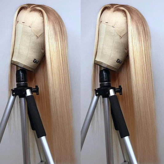 ANDRIA Lace Front Wigs Straight Hair Glueless Lace Wigs Synthetic Long Silk Straight Natural Wig Heat Resistant Fiber Ombre Dirty Blonde Colorful Wig With Baby Hair For Black Women 24 Inches