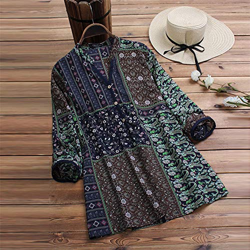 Aniywn Women Round Neck Lace Up Lace Patchwork Flare Pullover Top Casual Plus Size 3/4 Sleeve Floral Printed T-Shirt