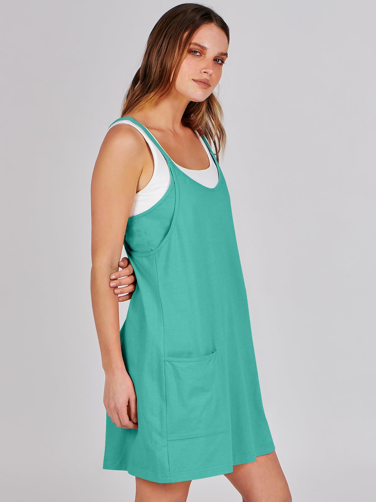 ANRABESS Women Summer Mini Romper Dress Workout Tennis Active Sports Athleisure Outfits Built in Shorts Trendy Vacation Cyan Medium