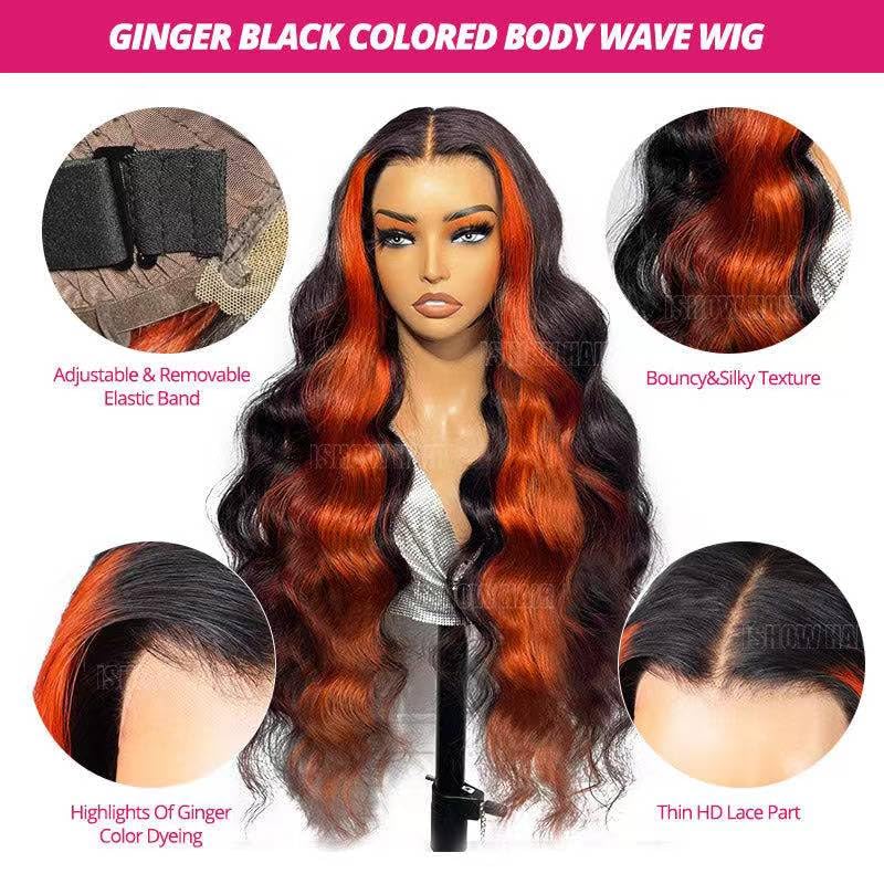 Daphernew 200% Density 13X6 Ginger Lace Front Wigs Human Hair Pre Plucked for Women Ombre 13X6 HD Transparent Ginger Orange wig Glueless Hightlight Lace Front Wigs Human Hair with Baby Hair 34Inch