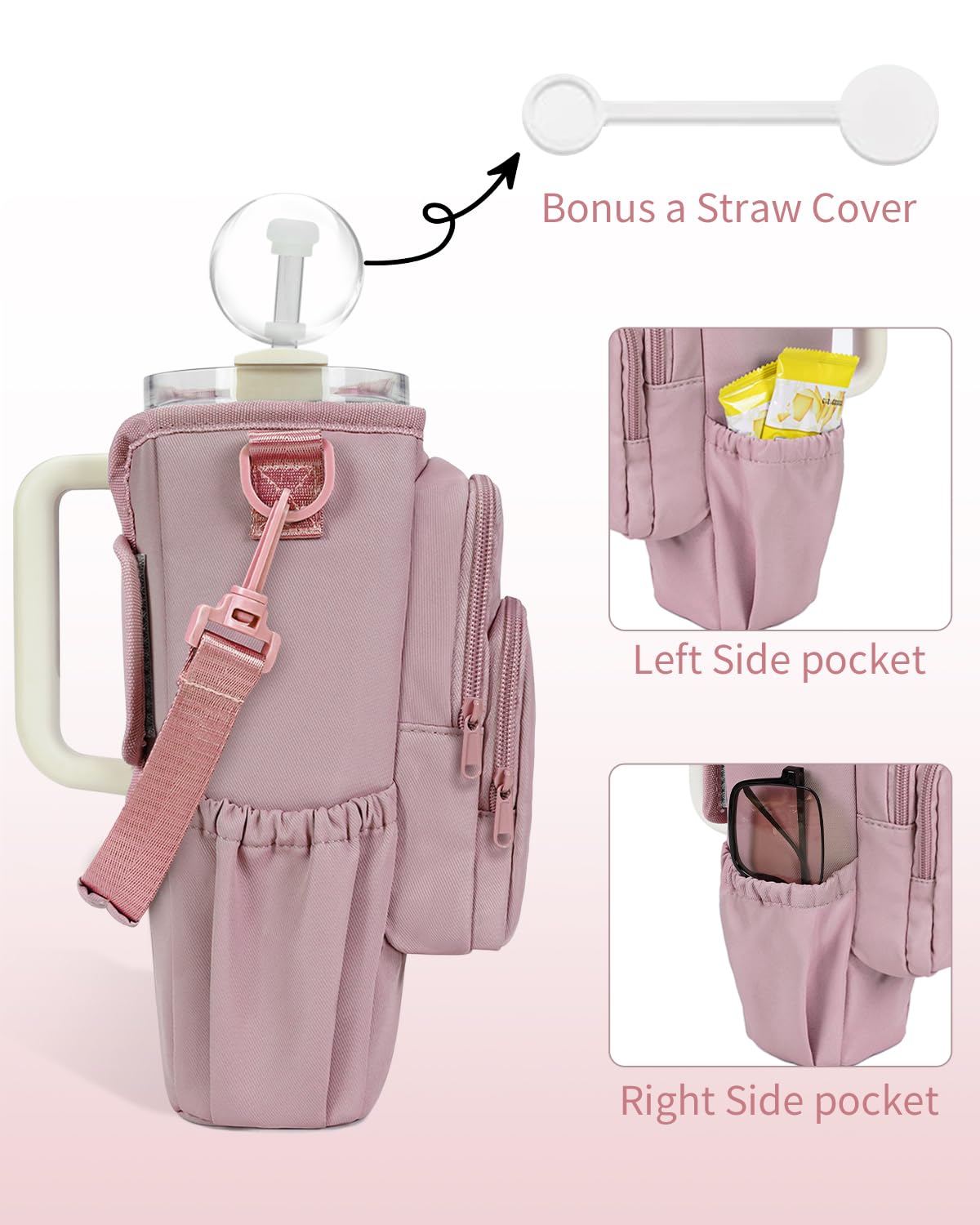 sportsnew Water Bottle Carrier Bag with Phone Pocket for Stanley Brumate era 40oz Insulated Water Bottle Holder Pouch with Strap Water Bottle Bag with Straw Cover for Stanley Cup Accessories