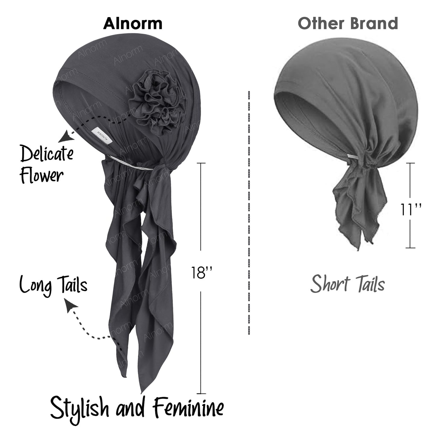 Alnorm Pre Tied Head Scarf for Women Long Dark Gray