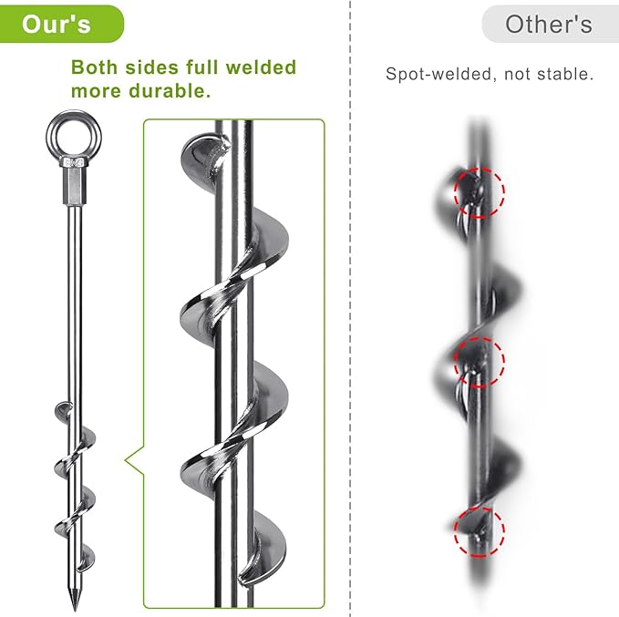 12 Inch Ground Anchors, 8 Pcs Heavy Duty Tent Stakes, Easy to Install and Reusable, for Camping Tents, Trampolines, Sheds, Swing Sets, Securing Animals