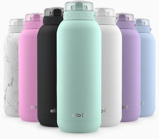Ello Cooper 40oz Stainless Steel Water Bottle with Straw and Carry Handle, Double Walled and Vacuum Insulated Metal, Leak Proof Locking Lid with Soft Silicone Spout, Reusable, BPA Free, Yucca