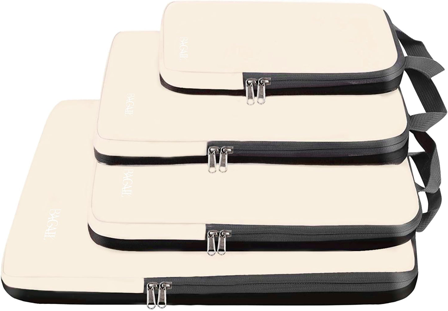 BAGAIL 4 Set/6 Set/8 Set Compression Packing Cubes Travel Accessories Expandable Packing Organizers (Cloth Pattern, 4-Black)