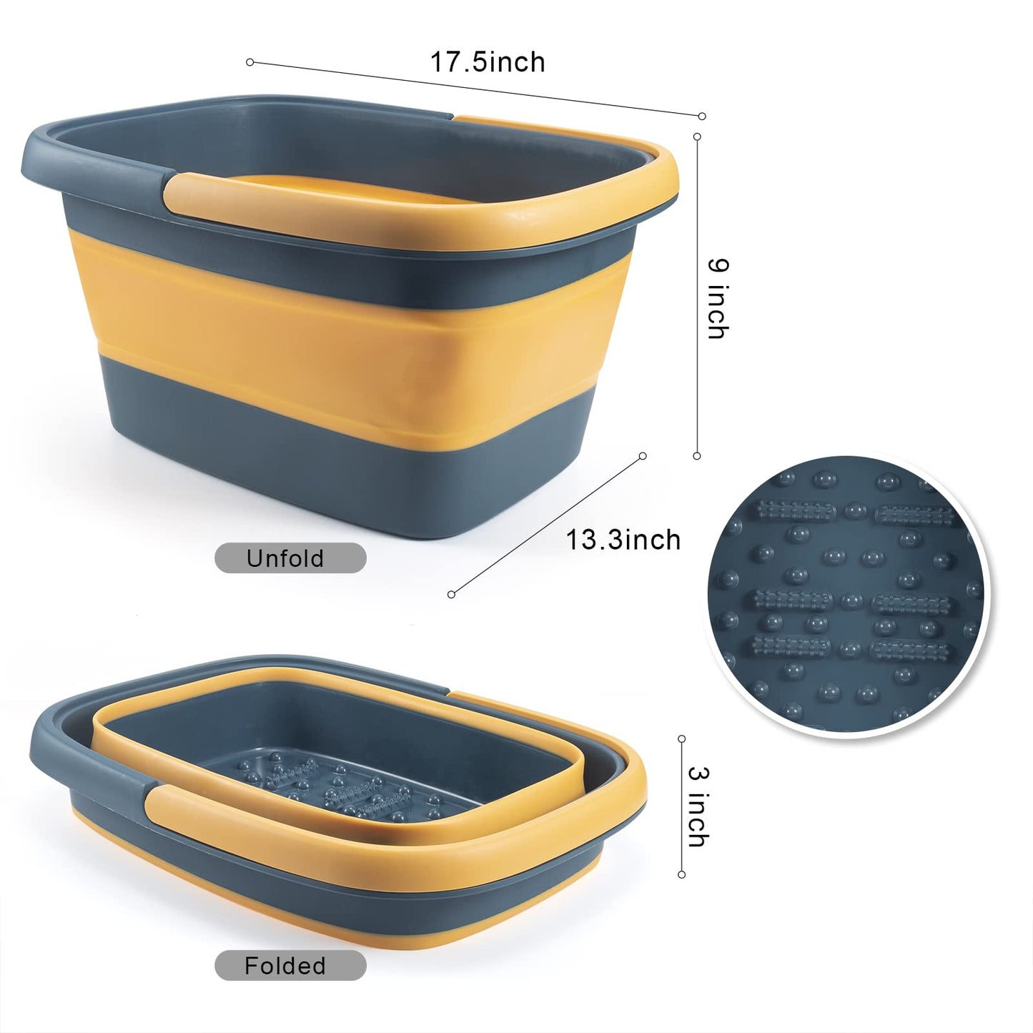 ALYSTER Foot Bath Collapsible Soak Tub with Handle Spa Bath 15L/4 Gallons Massager Foot Soaking Bath Basin Feet for Dry Cracked Feet, Pedicure Soak, Home Spa Treatment