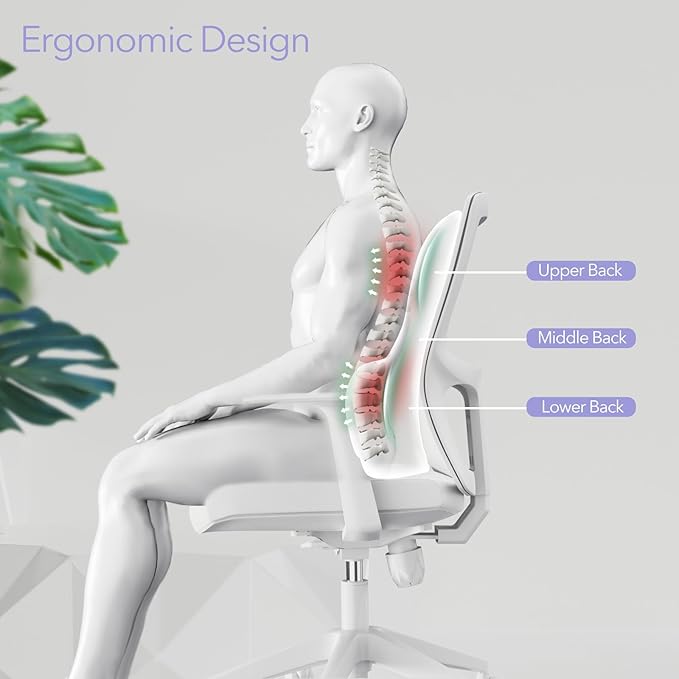 Back Support for Office Chair - Ergonomic Memory Foam Lumbar Pillow and Back Pillow for Back Pain Relief, Ideal Lumbar Support Pillow for Office Chair and Car, Black Back Support Pillow