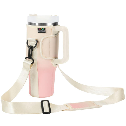 Nuovoware Water Bottle Carrier Bag Fits Stanley 40 Oz Tumbler With Handle, Water Bottle Bag With Adjustable Shoulder Strap, Water Bottle Holder Stanley Water Bottle Accessories, Gradient Pink white
