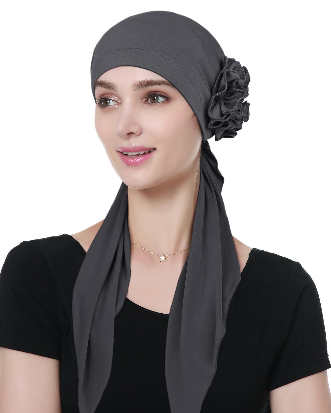Alnorm Pre Tied Head Scarf for Women Long Dark Gray