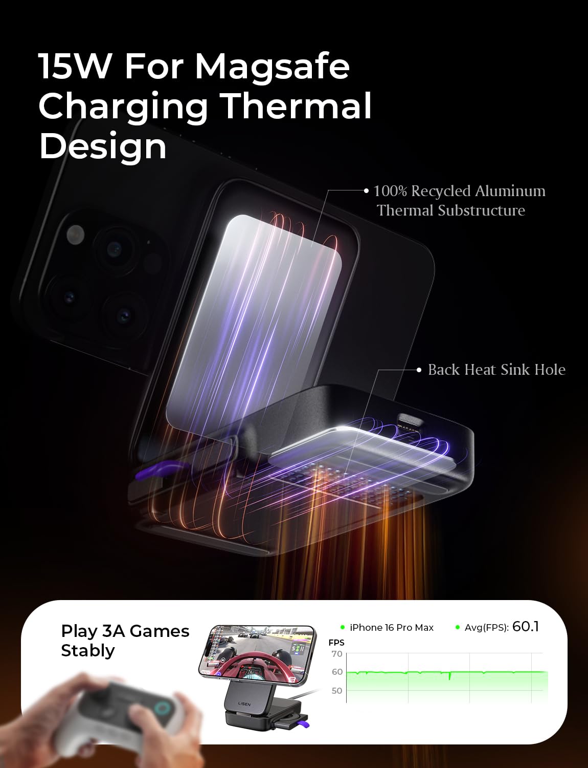 LISEN 3-in-1 Charging Station for iPhone 16 Fast Charger 15W Qi2 Certified Foldable Magsafe Charger Stand for Apple Multiple Devices,Wireless Nightstand for iPhone, AirPods,Apple Watch,Travel Charger