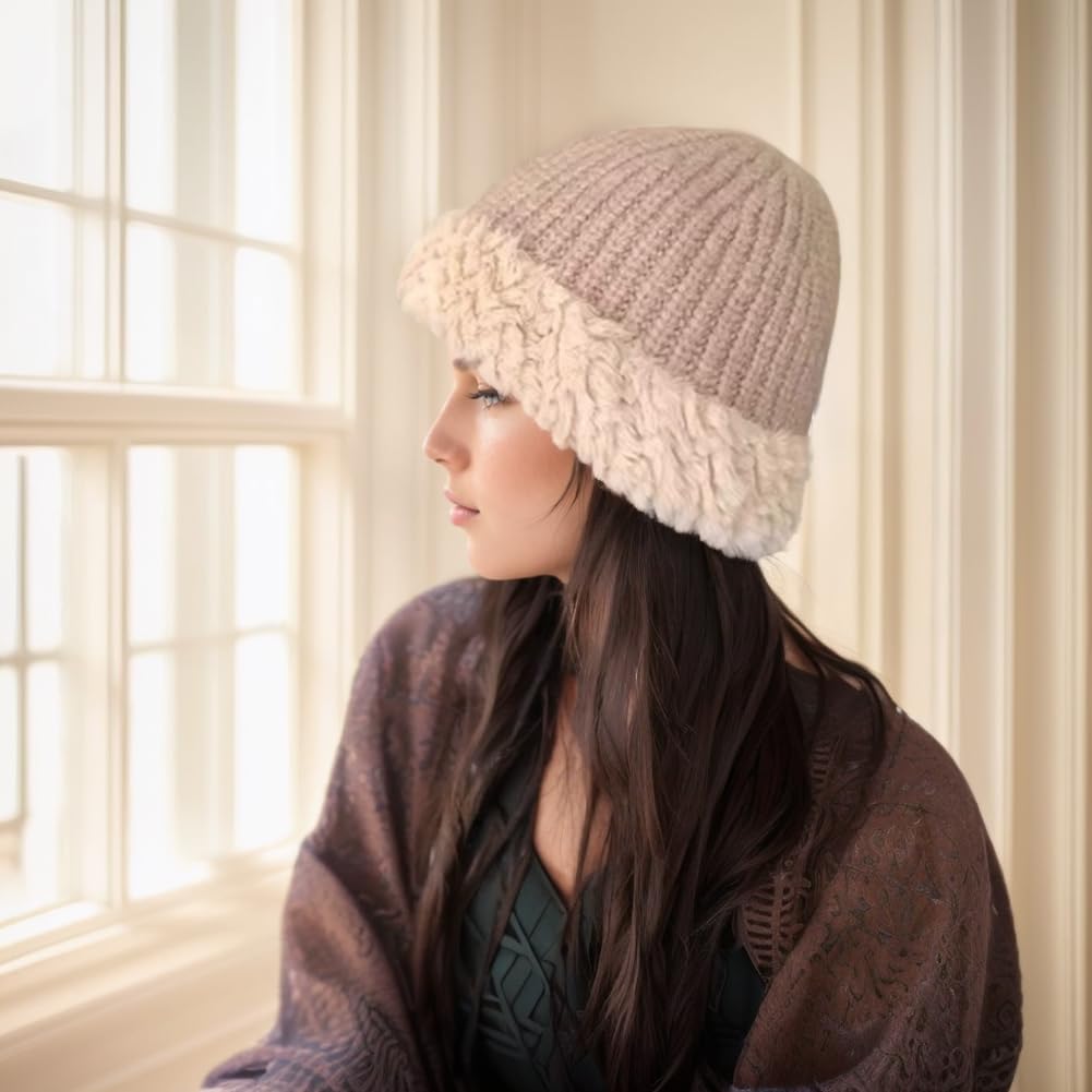 AICHUAN Women Winter Hats with Furry Fluffy Brim Winter Warm Beanie Hat Skullies Beanies Ski Cap for Men Khaki