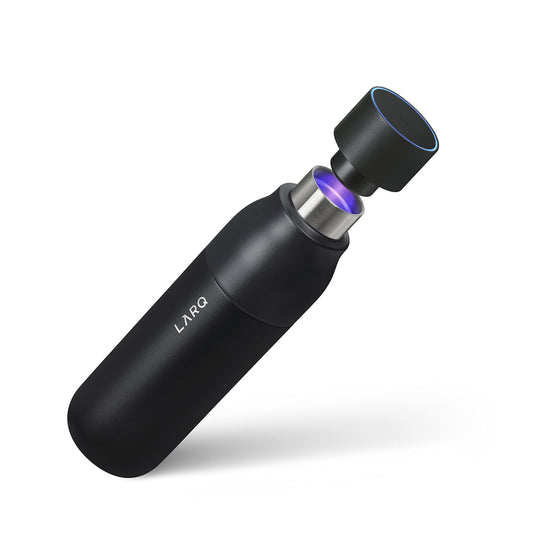LARQ Bottle PureVis 25 oz - Self-Cleaning and Insulated Stainless Steel Water Bottle with UV Water Purifier and Award-winning Design | Reusable & Travel Friendly, Obsidian Black