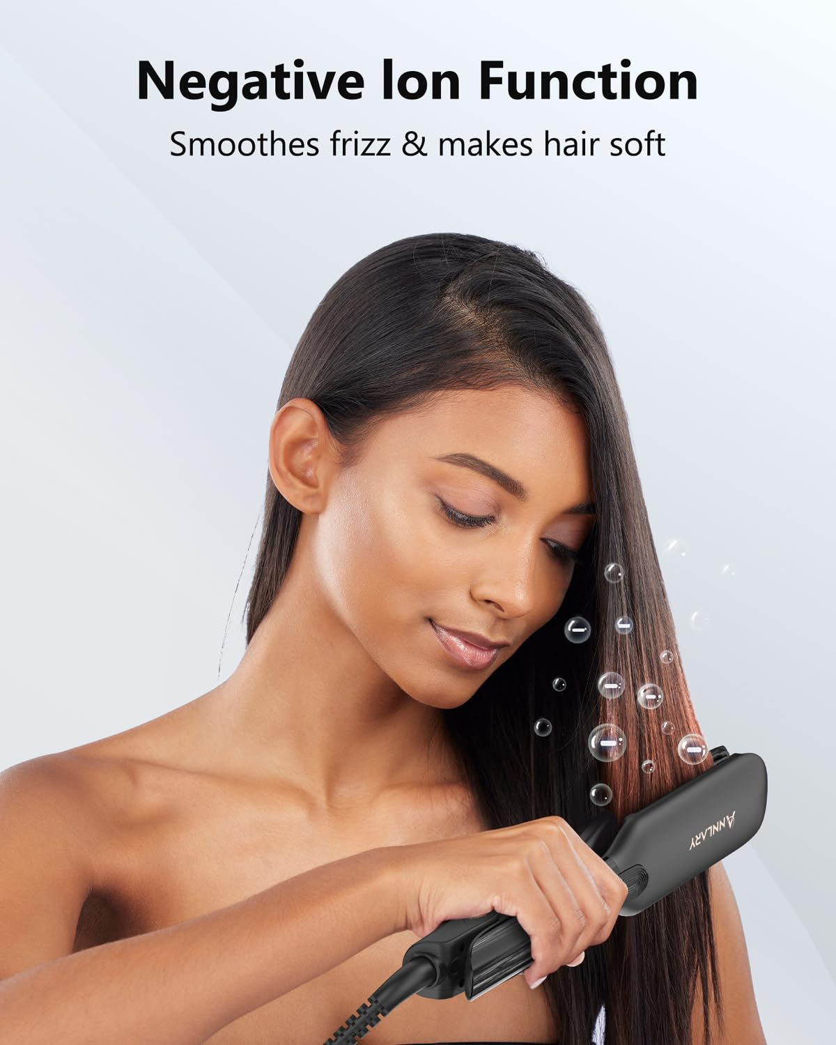 Annlary 1.75 Inch Hair Straightener, Professional Titanium Plate with Ceramic Coating Ionic Dual Voltage Flat Iron with Anti-Iron Silicone for Less Frizz, Shinier & Smoother Hair