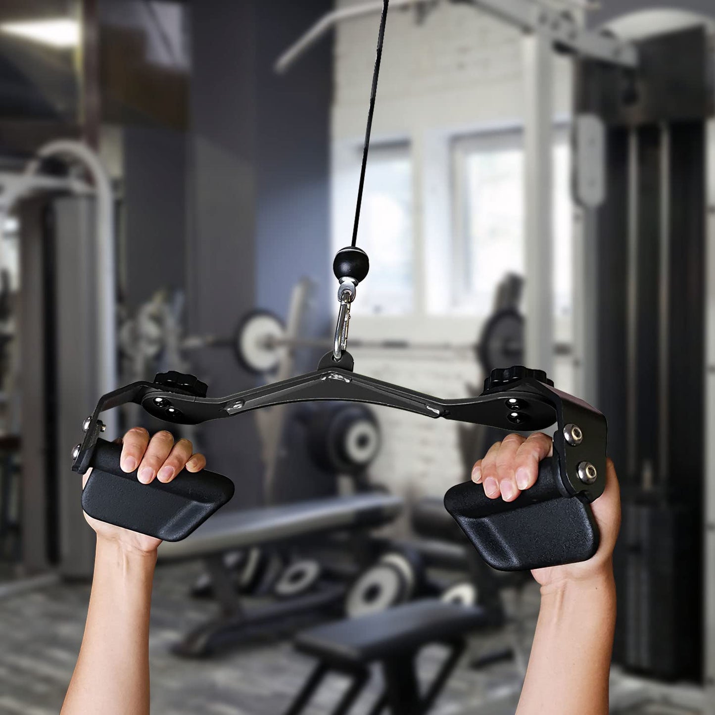 Home Gym Fitness Spreader Bar, Multi-Grip Wide Lat Pull Down Bar, Neutral Grip Handle, Lat Pulldown Attachments Long Bar for Cable Pulley System Machine, T-bar Row Landmine Attachment (SP-B02)