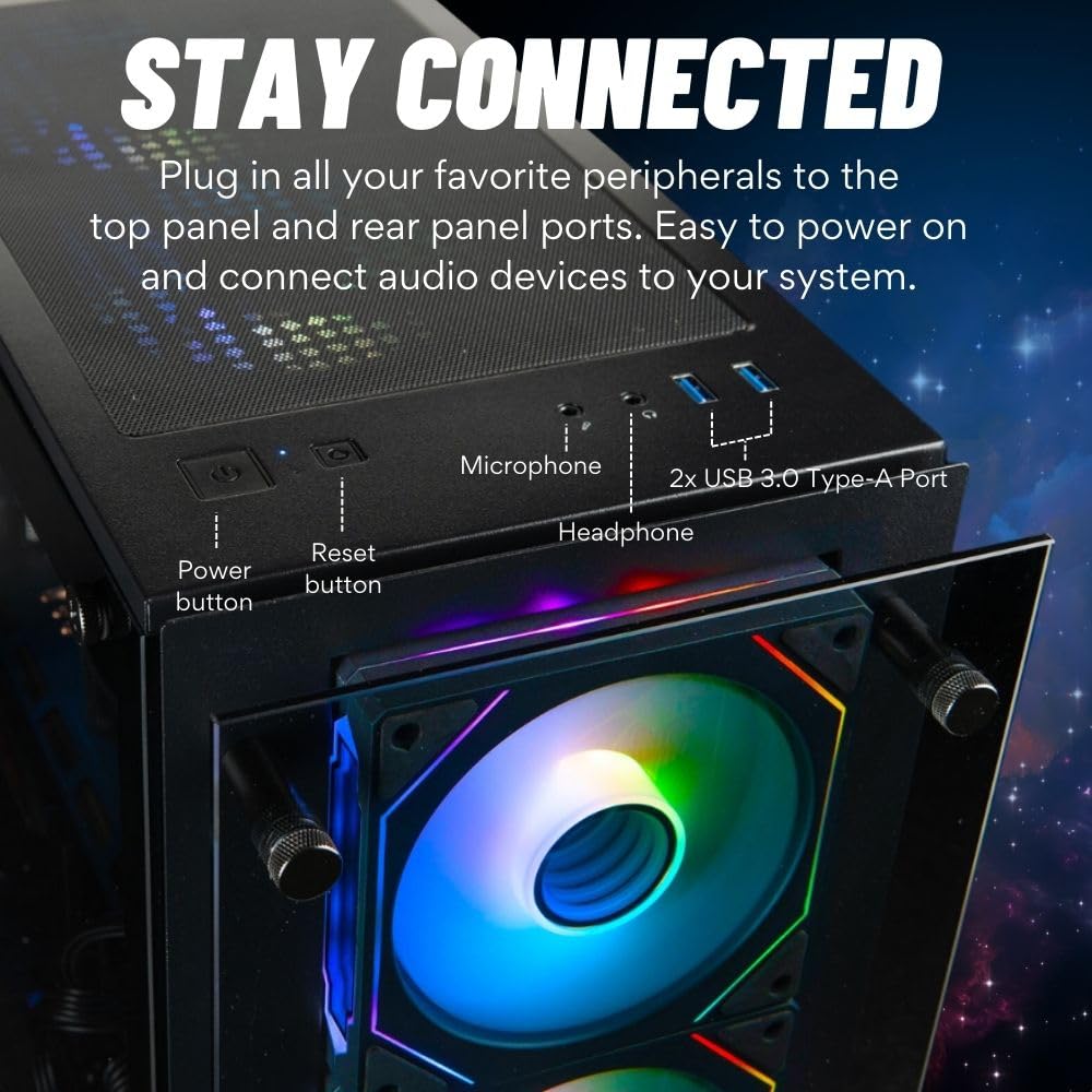 Stratos Micro Gaming Desktop - NVD GeForce RTX 5070 TI 16GB, Intel Ultra 7 265KF, 32GB DDR5 RAM, 2TB NVMe SSD, WiFi, Windows 11 Pro - Gamer Computer PC