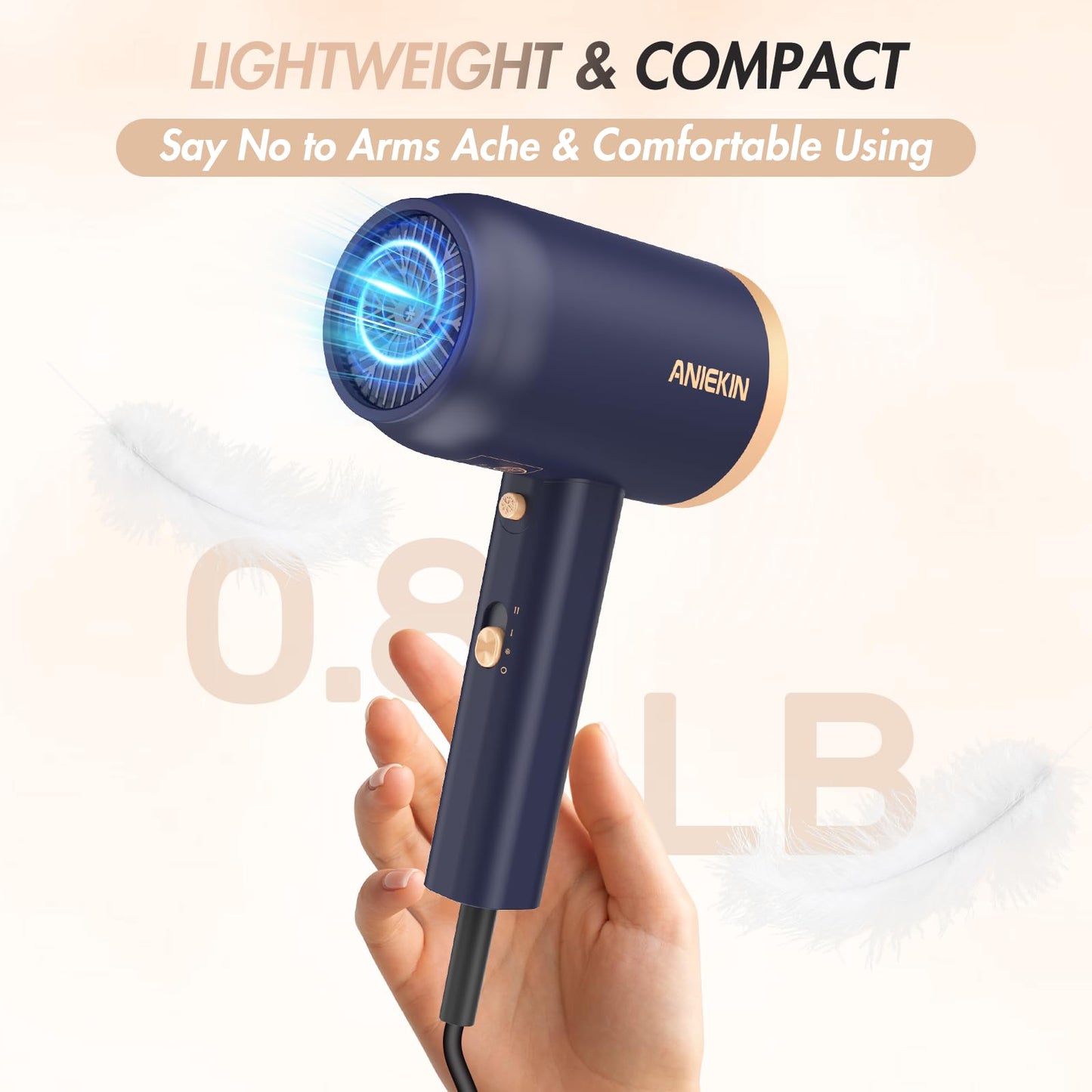 ANIEKIN Hair Dryer, 1875 Watts Fast Drying Blow Dryer with Diffuser and Concentrator, Compact Lightweight Hair Dryer for Women and Men