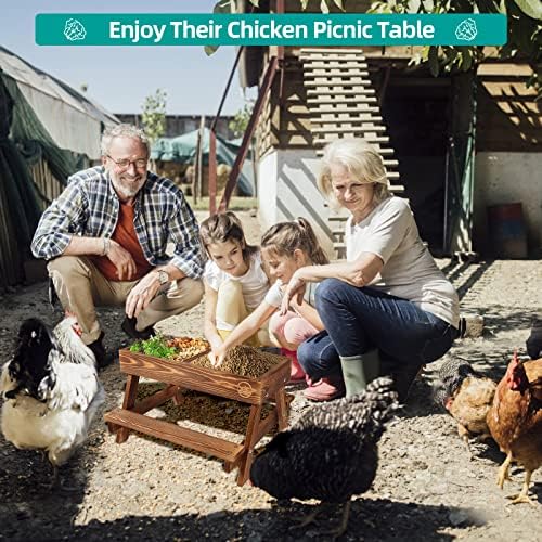 Chicken Table No Waste, Chicken Picnic Feeder Handmade Carbonized Wooden, Large DIY Chicken Feeder Kit, Wild Bird, Duck & Squirrel Feeders, Mesh Bottom Keep Food Fresh and Dry Easy to Clean and Fill