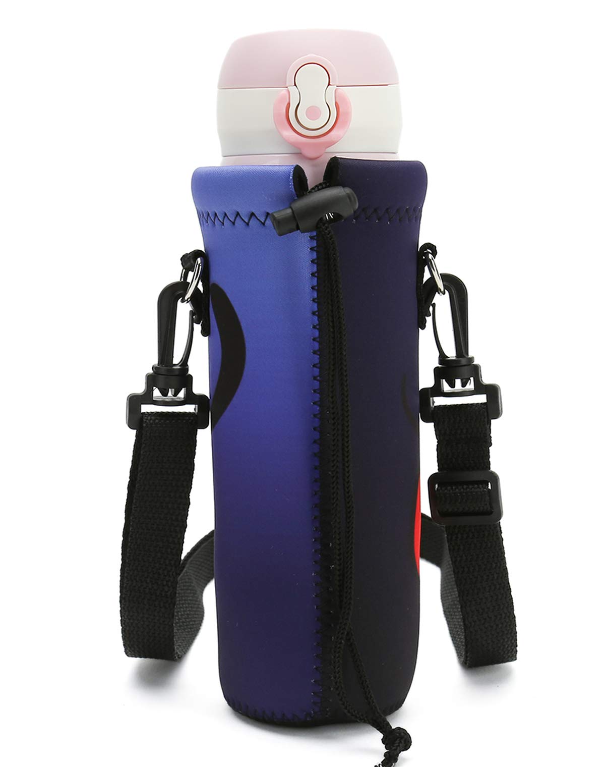 RICHEN Neoprene Water Bottle Carrier Bag with Adjustable Shoulder Strap,Insulated Water Bottle Cover for 500ml/16oz Stainless Steel/Glass/Plastic Bottles (Smiling Face,500ML)