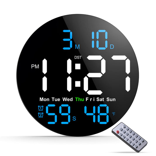 ANALOI Digital Wall Clock, 10 in Wall Clock with Large LED Display Seconds Display One Button DST Muteable Button Auto Brightness, Large Digital Wall Clock for Living Room, Classroom, Bedroom, Office
