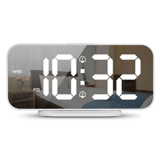 ALANAS Digital Alarm Clock for Bedrooms - Large LED Display, Dual Alarm, Snooze, 3-Level Brightness Dimmer, USB Charging Ports, Battery Backup, Compact Design for Nightstand, Home, Office.