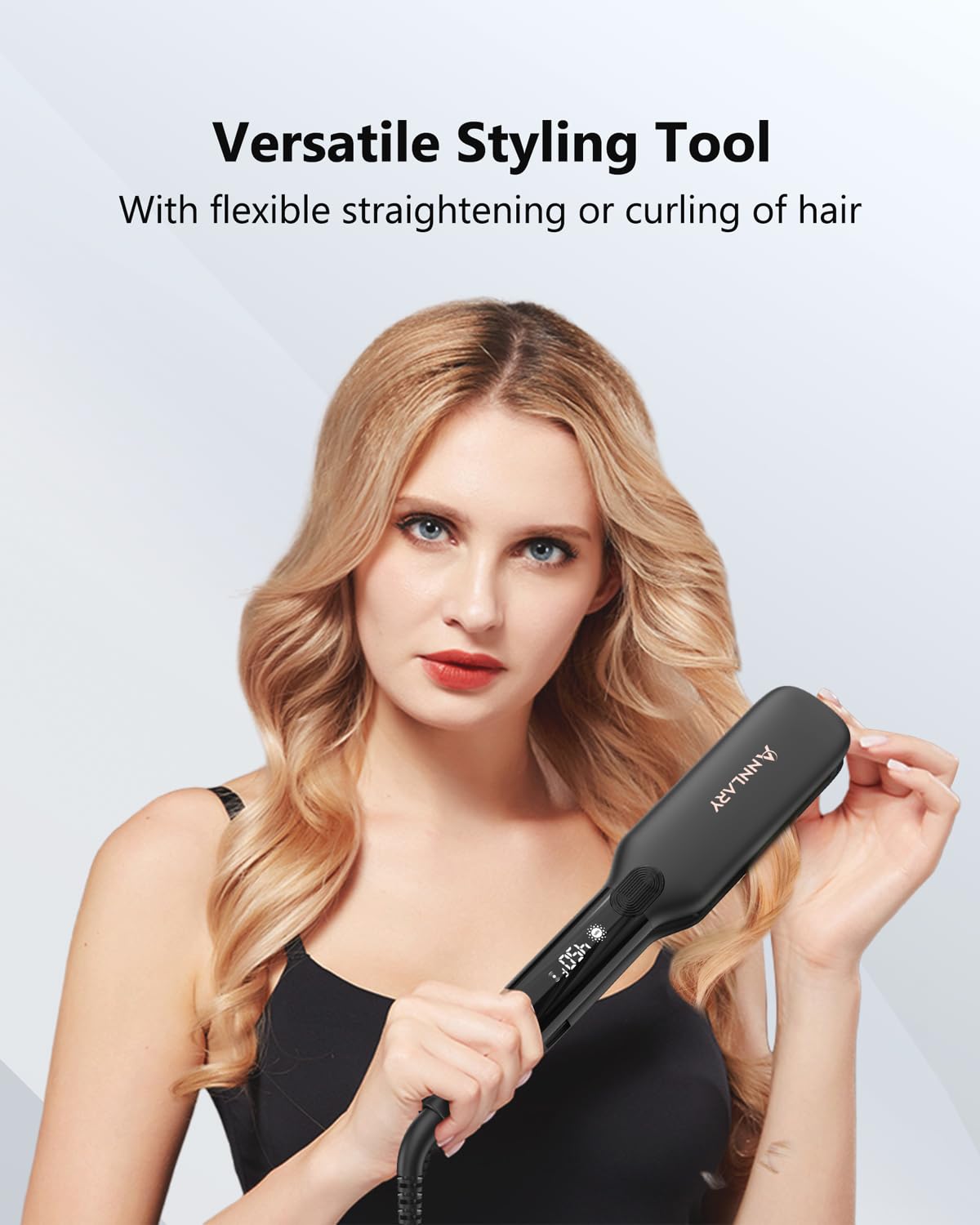Annlary 1.75 Inch Hair Straightener, Professional Titanium Plate with Ceramic Coating Ionic Dual Voltage Flat Iron with Anti-Iron Silicone for Less Frizz, Shinier & Smoother Hair