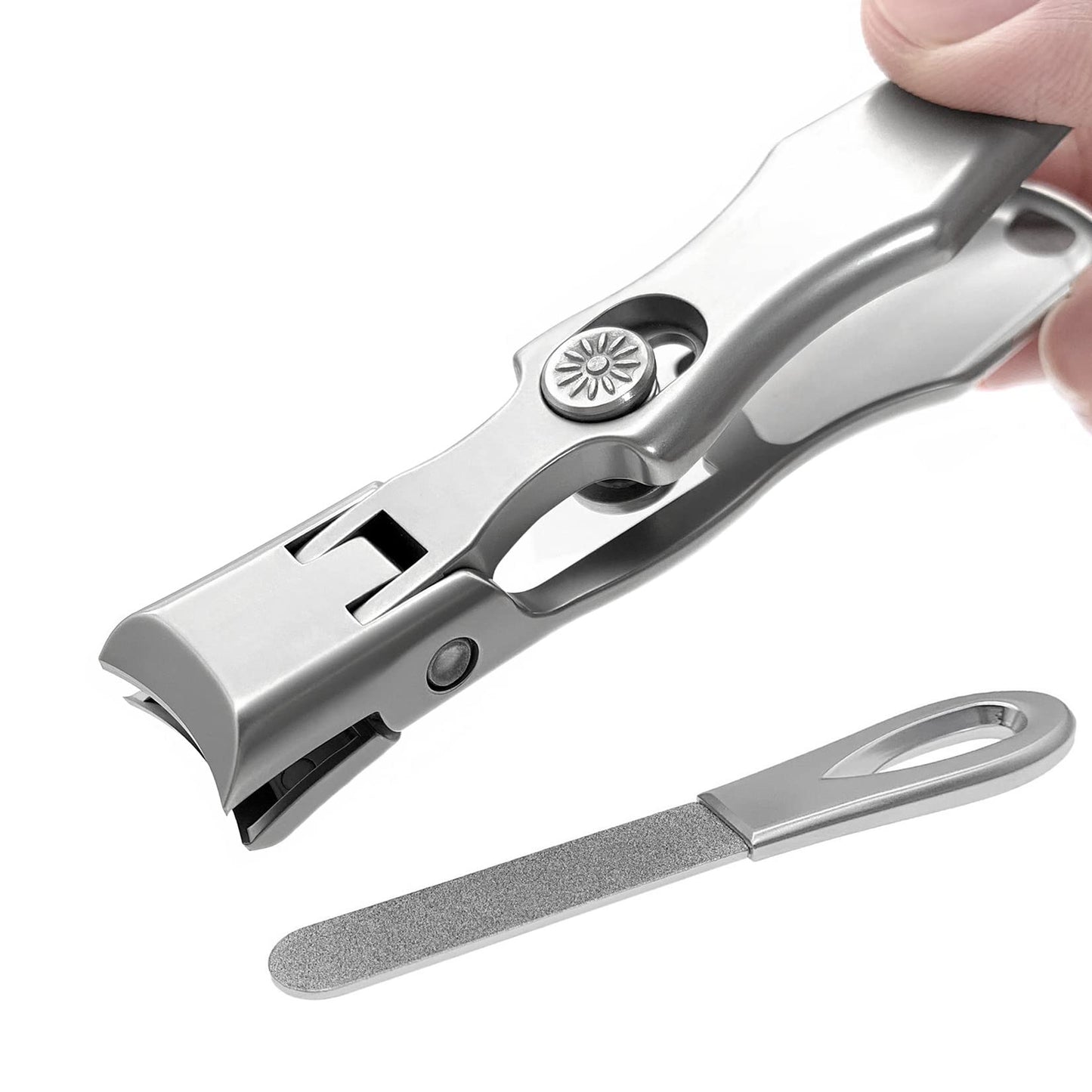 Nail Clippers for Men Thick Nails, Large Wide Jaw Opening Long Handle Heavy Duty Ultra Sharp Toe Nail Clippers with Catcher for Seniors,Adult,Women (Silver with File)