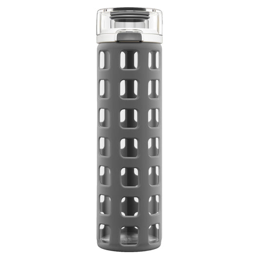 Ello Syndicate Glass Water Bottle with One-Touch Flip Lid, Grey , 20-ounce