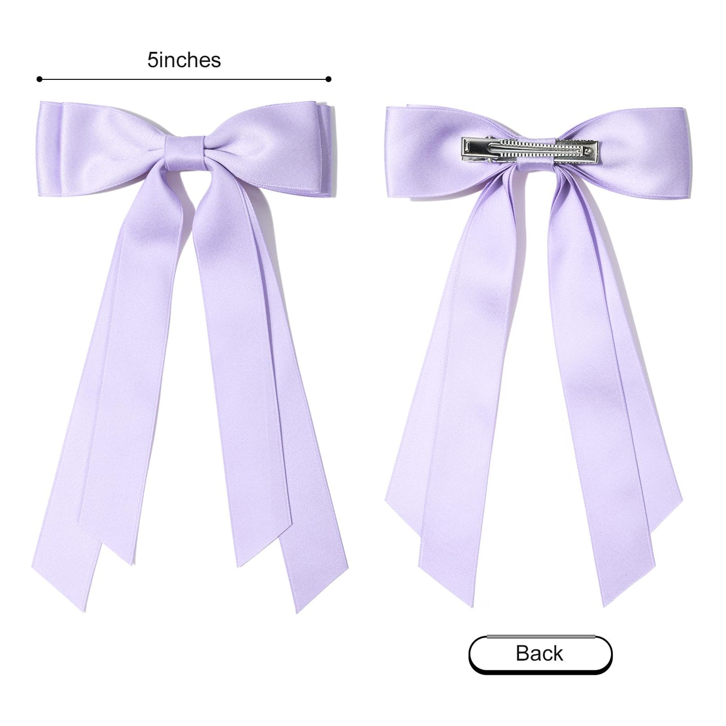 Aileam 2PCS Silky Satin Hair Bows Hair Clip Blue Purple Hair Ribbon Ponytail Holder Accessories Slides Metal Clips Hair Bow for Women Girls Toddlers Teens Kids