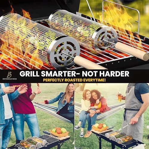 Lockable Nesting Grill Baskets for Outdoor Grill(2pcs) - Detachable Handle - Hinge Lock Lid - Heavy Duty Stainless Steel Rolling Grilling Basket - Vegetable Grill Basket - Perfect BBQ Gift & Accessory