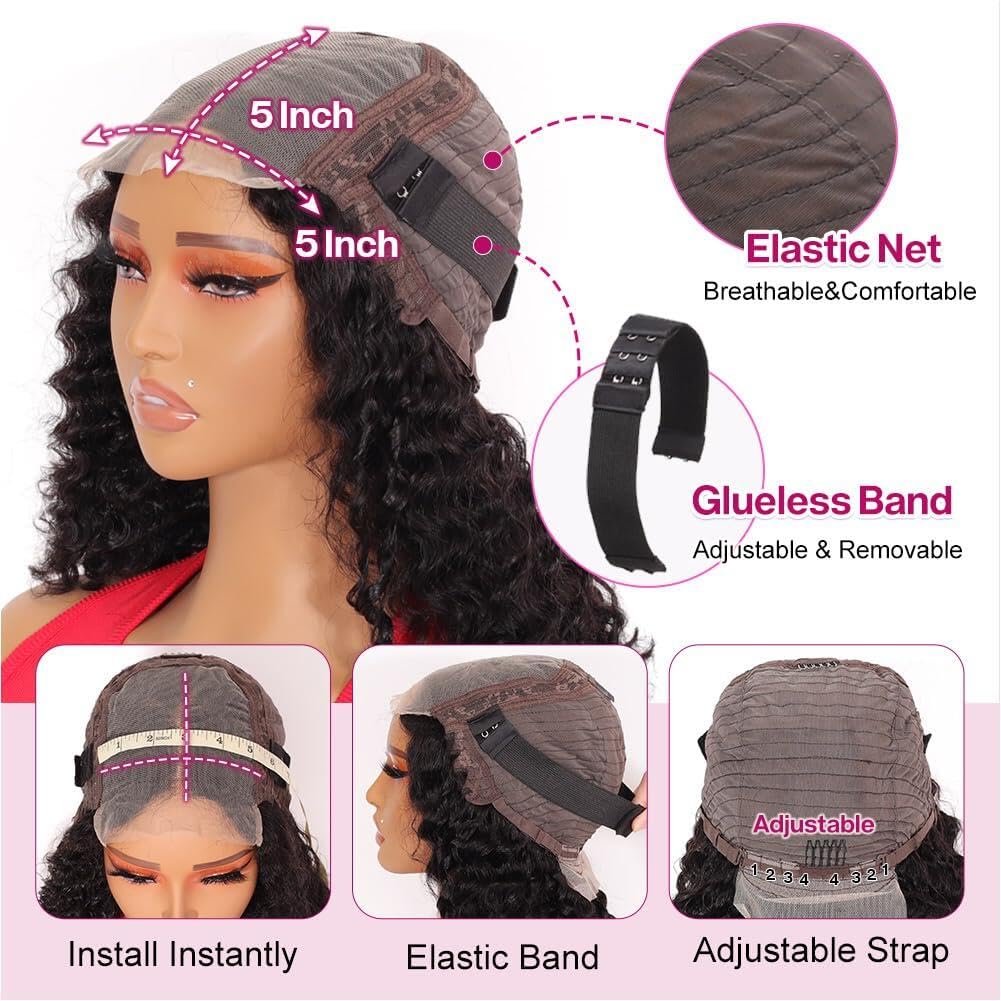Ailwelia Deep 5x5 Hd Lace Closure Wigs Human Hair 200% Density Curly Bob Wig Deep Wave Closure Bob Wigs For Black Women Glueless Wigs Human Hair Pre Plucked 12 Inch
