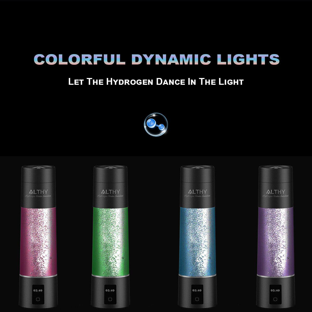 ALTHY Performance Nano Hydrogen Water Generator Bottle, Dupont SPE&PEM Dual Chamber lonizer, Battery&Time Display