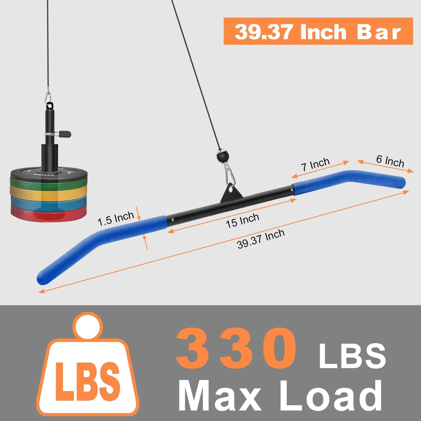 SERTT 39.37 Inch LAT Pulldown Attachments for Pulley Cable Machine, Curl Tricep Press Down Bar with Rubber Handle, LAT Pull Down Bar for Gym, Strength Workout, Muscle Building