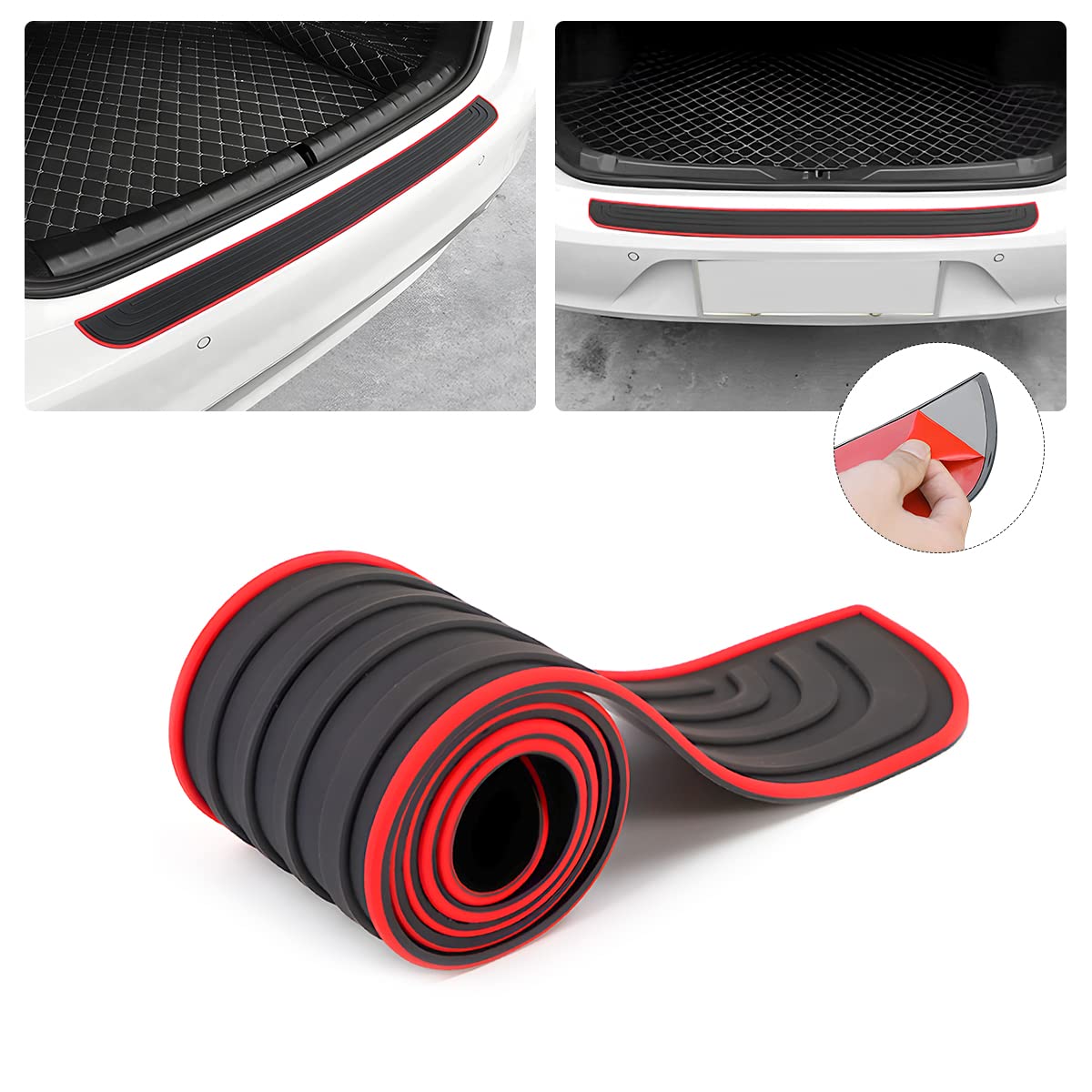 Car Rear Bumper Protector Guard - Anti-Scratch, Non-Slip, 40.9in Black Rubber Accessory