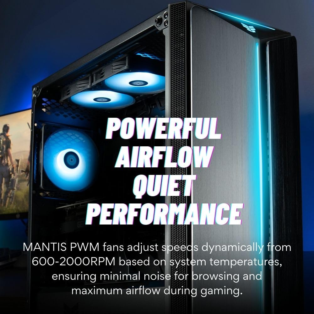 Mantis V2 Gamer Desktop PC - GeForce RTX 5070 TI (> 3090), Intel 14-Core 14600K (>i7-12700K), WaterCooled, 32GB DDR5 RAM, 2TB NVMe SSD, WiFi 6E + BT, HDMI, Windows 11 Pro - RGB Gaming Computer