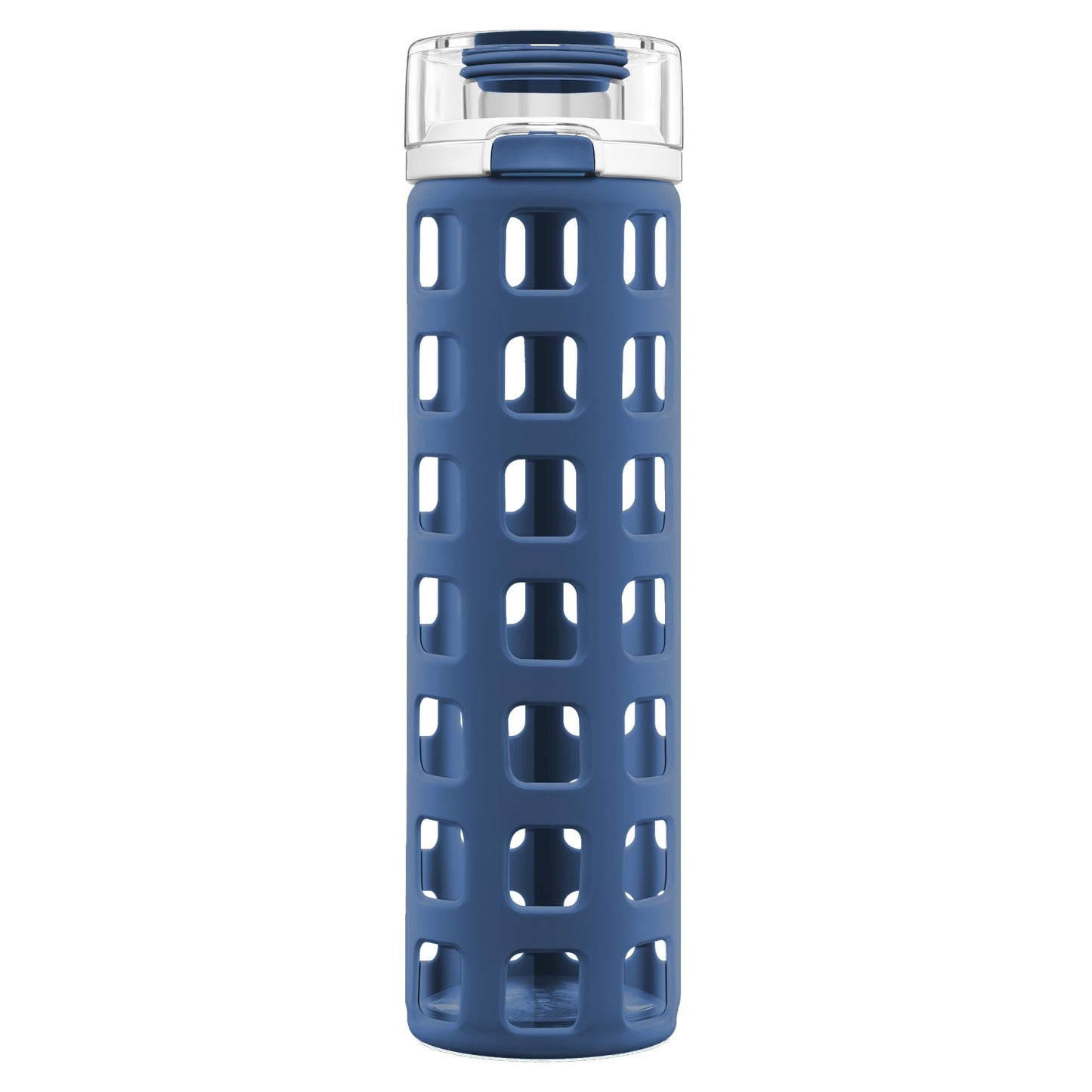 Ello Syndicate Glass Water Bottle with One-Touch Flip Lid and Protective Silicone Sleeve and Carry Loop, BPA Free, Dishwasher Safe, Bold Blue, 20oz