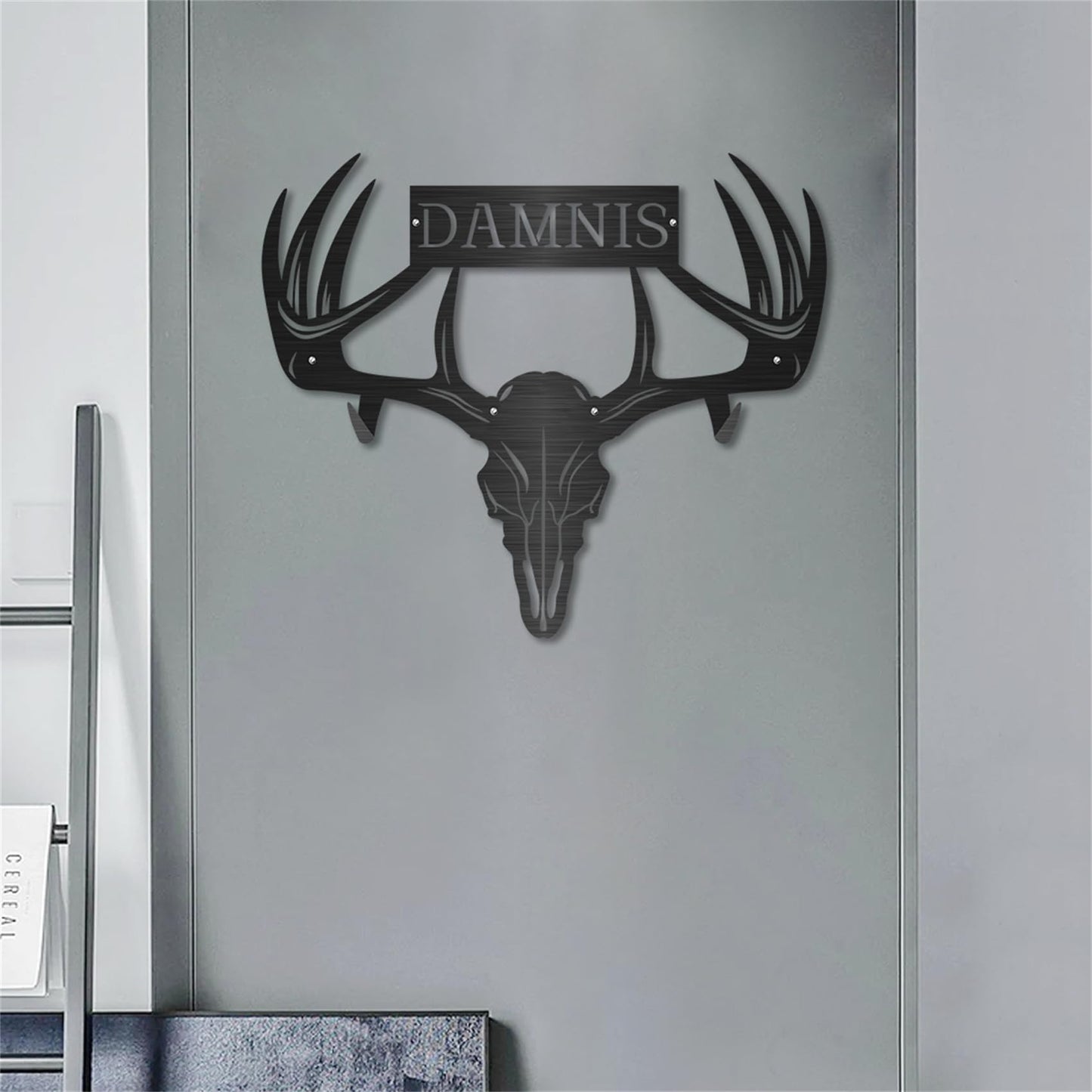 Personalized Metal Deer Skull Bow Rack Custom Name Deer Head Metal Wall Art Hunting Archery Gear Standing Display Bow Rack Hunting Gift for Hunter Dad Grandpa,Deer Archery Display