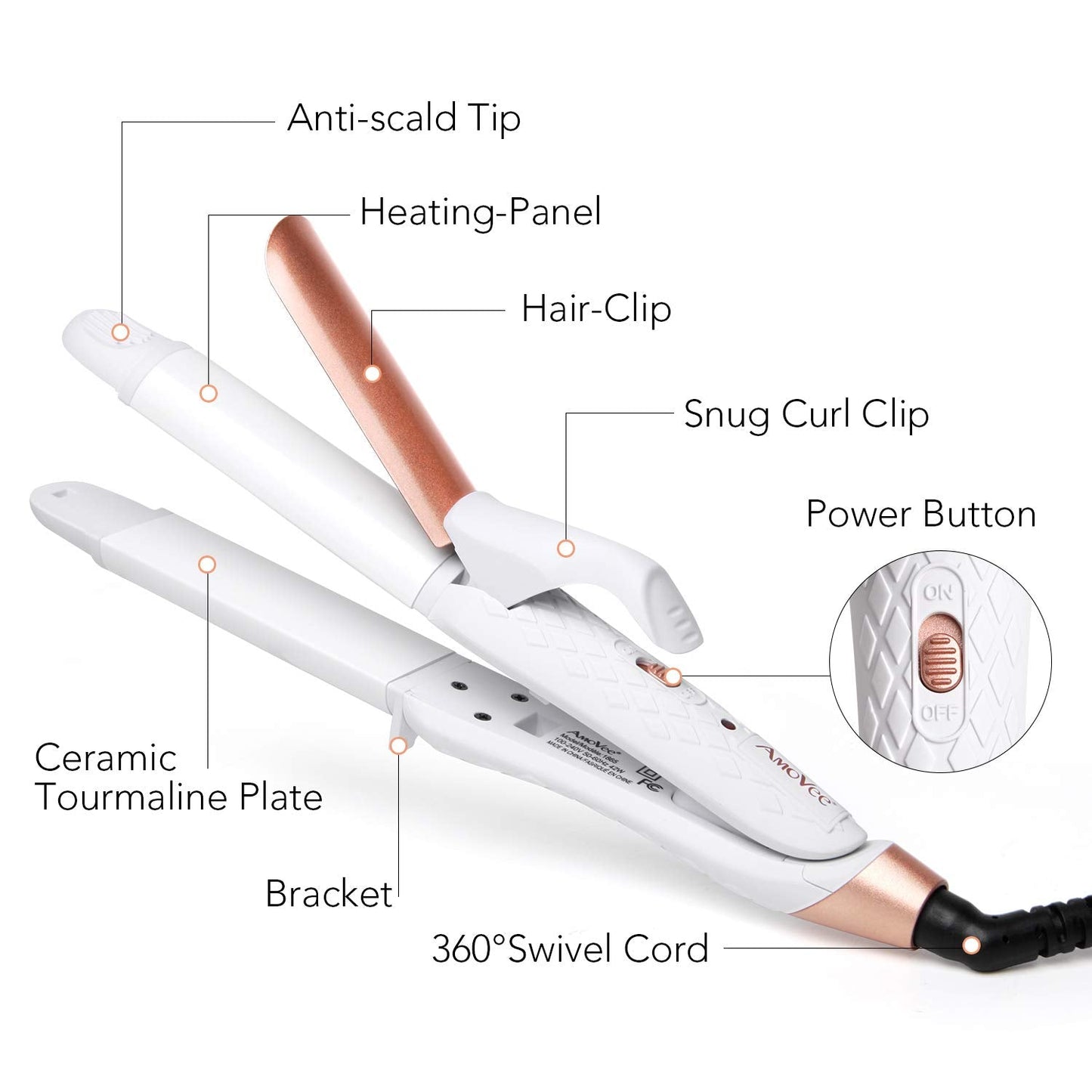 AmoVee Travel Curling Iron, Hair Straightener and Curler in One, Flat Iron Curling Iron in One, Dual Voltage Europe Travel Essentials for Women(White)