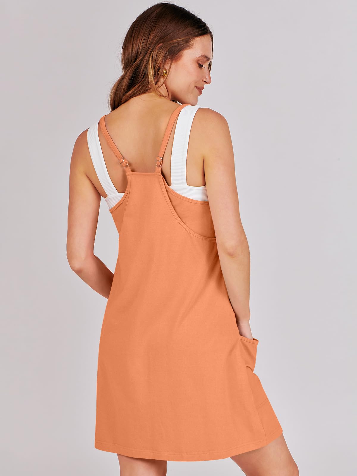 ANRABESS Women Summer Mini Romper Dress Workout Tennis Active Sports Athleisure Outfits built in Shorts Trendy Vacation Orange Small