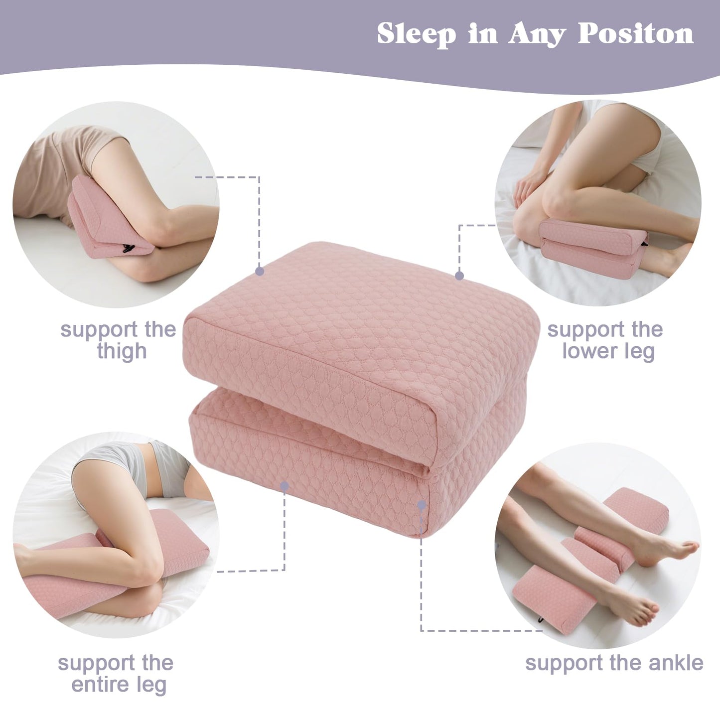 RoamReady Knee Pillow for Side Sleepers, Leg Support Pillow for Hip Pain Smooth Spine Alignment for Better Sleep, Ideal Pillows for Side Sleeping Knee and Back Pain Relief, Pink