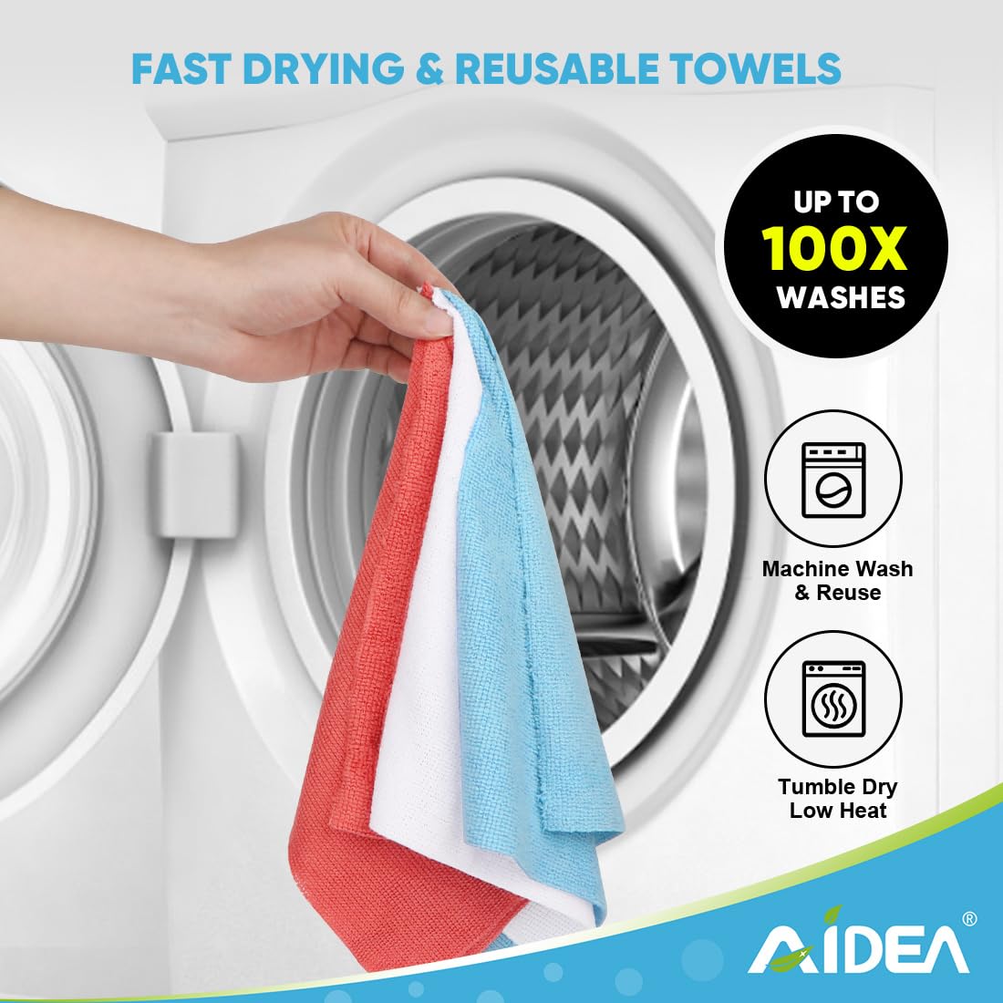 AIDEA Microfiber Cleaning Cloth 55 Sheets 3 Roll, Microfiber Towels for Cars, Blue Shop Towels, Shop Rags Washable, Cleaning Rags Reusable Paper Towels for Automotive, Mechanic, Workshops, House,11×9"