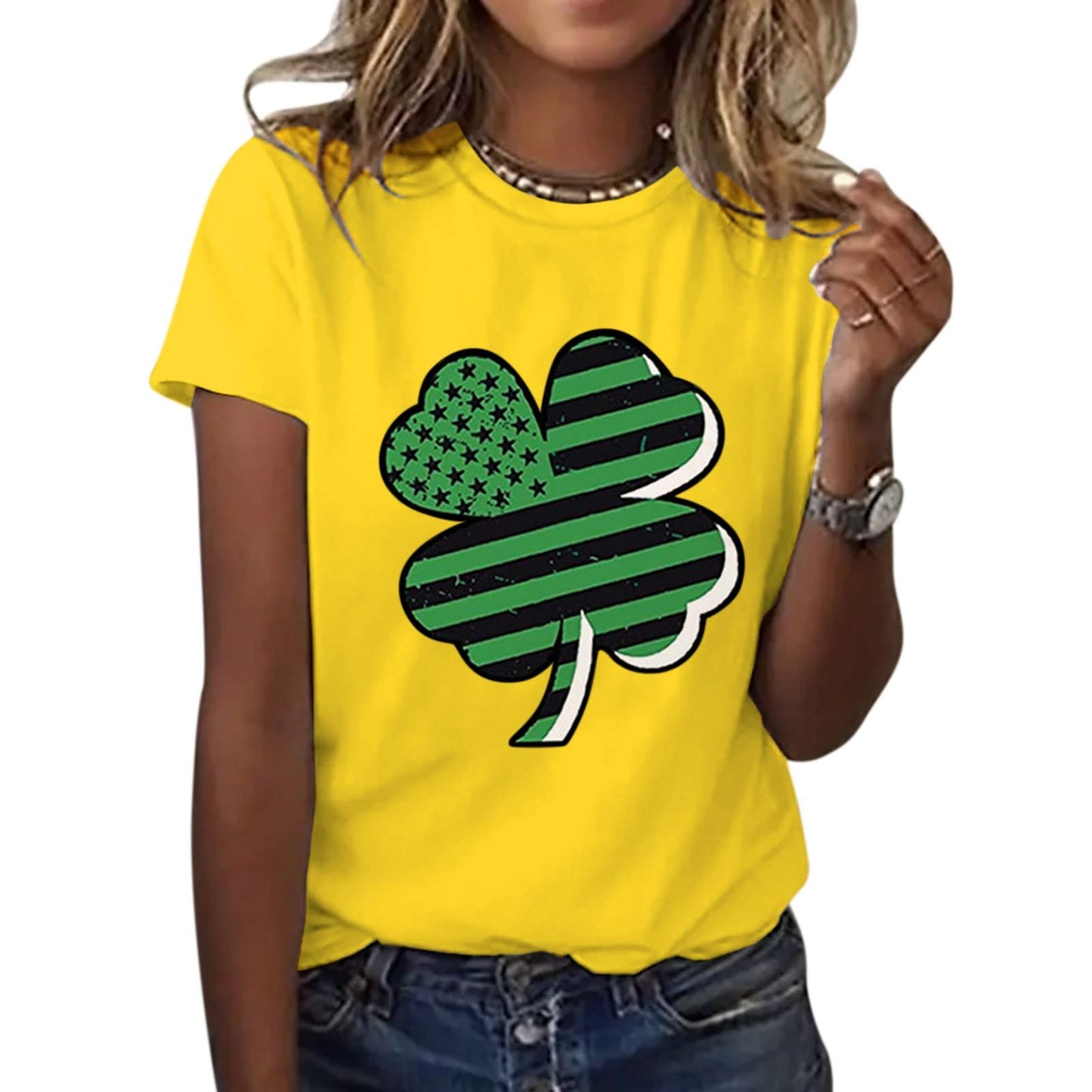 Aniywn Women's St Patricks Day Casual Short Sleeve T-Shirt Round Neck Graphic Print Tee Top Blouse