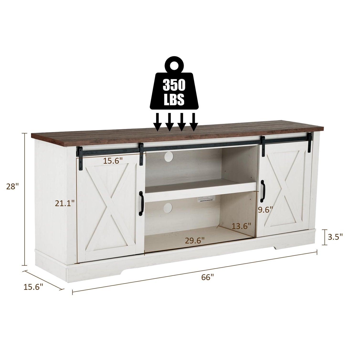 AMERLIFE 66" Farmhouse TV Stand for 75 Inches TVs, Entertainment Center with Sliding Barn Door and Adjustable Shelf & Feet, Console Table with Storage, Distressed White & Rustic