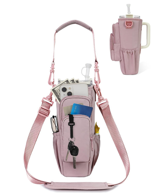sportsnew Water Bottle Carrier Bag with Phone Pocket for Stanley Brumate era 40oz Insulated Water Bottle Holder Pouch with Strap Water Bottle Bag with Straw Cover for Stanley Cup Accessories