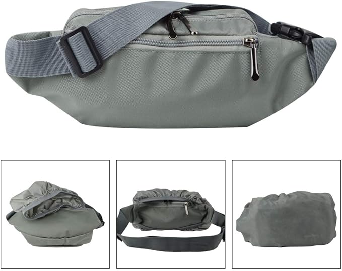 Oxpecker Waist Pack Bag with Rain Cover, Waterproof Fanny Pack for Men&Women, Workout Traveling Casual Running Hiking Cycling, Hip Bum Bag with Adjustable Strap for Outdoors (gray)
